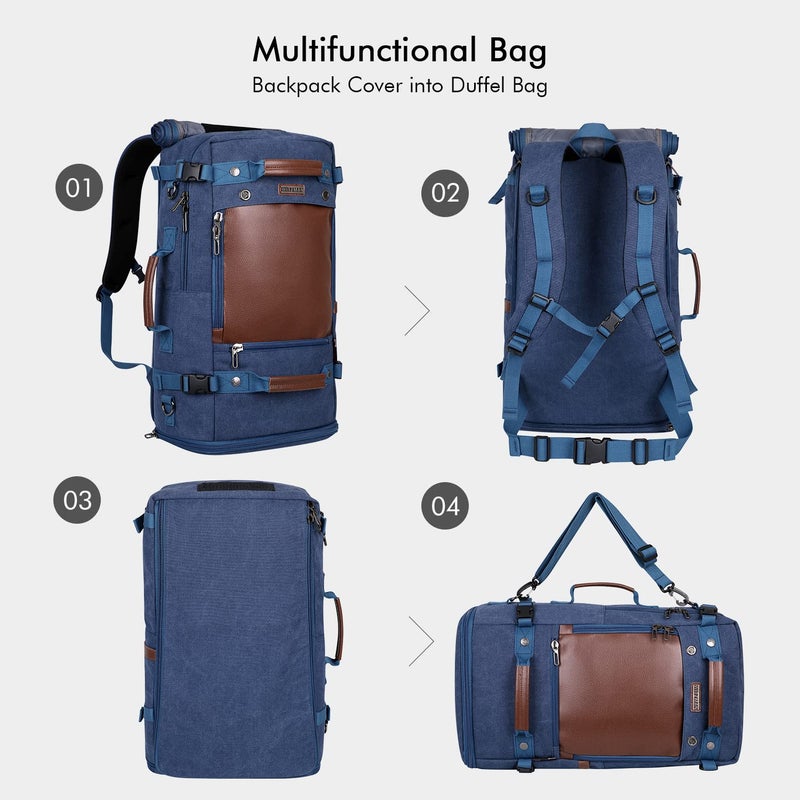 WITZMAN Travel Backpack for Men Women Carry on Luggage Backpack Canvas Rucksack Duffel bag with Shoe Compartmentï¼ˆA2021 big size Blueï¼‰ - Image 4